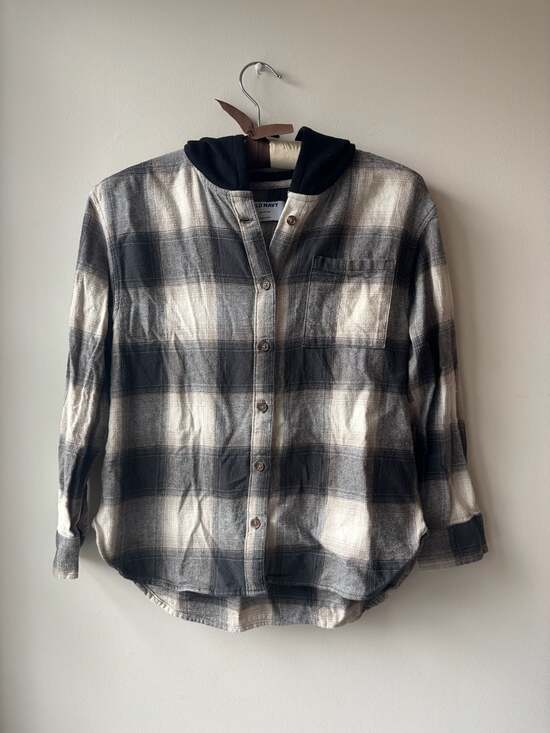 Old Navy Other - Lot of 2 Old Navy Girls Hooded Flannel Shirts XL Size 14-16 Black and Purple Pla